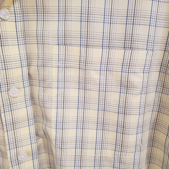 RoundTree & Yorke Large Tall Short Sleeve Yellow  Blue Plaid Button Down Shirt - Picture 4 of 13